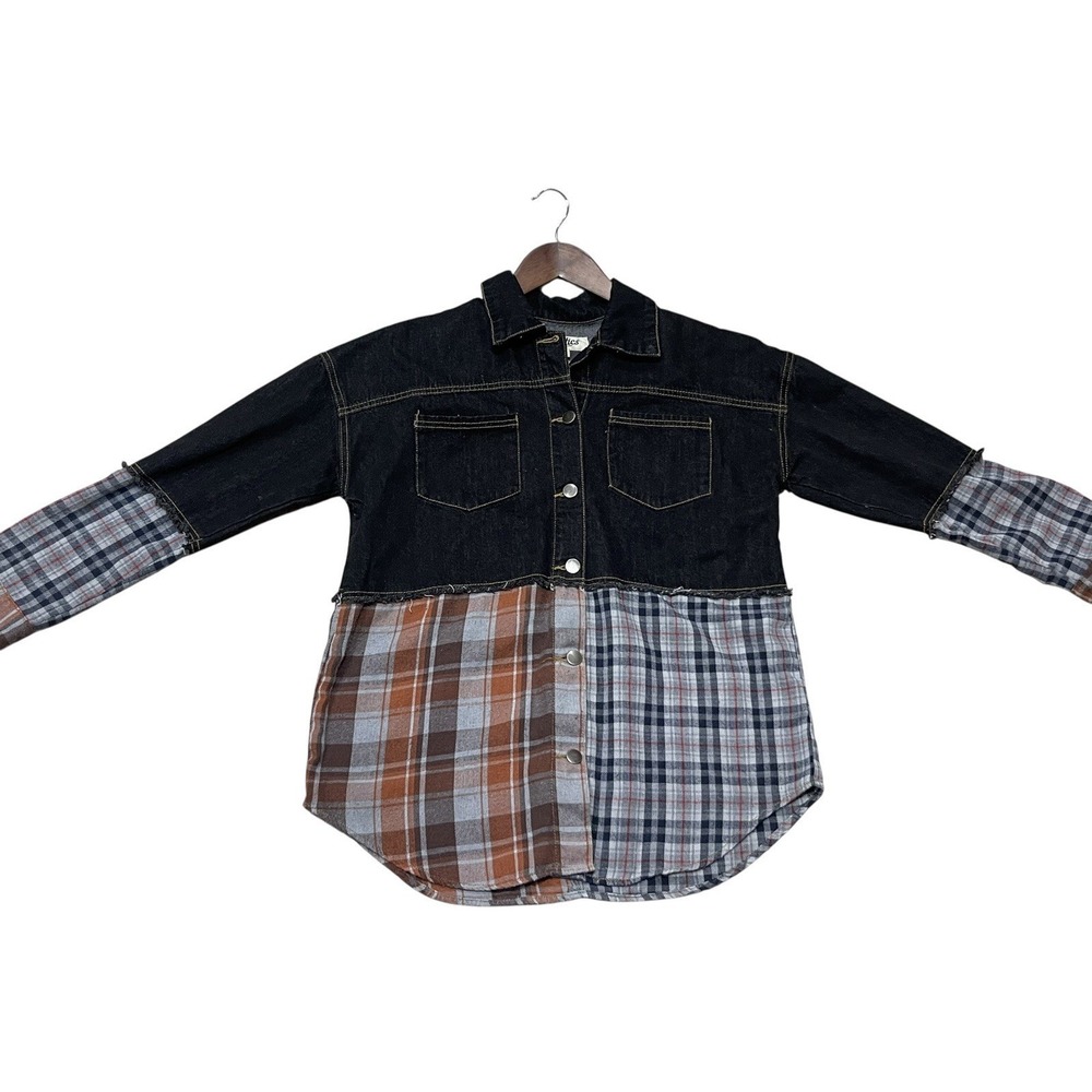 Haptics Plaid Denim Shirt Jacket Shacket Button Up Women's Size Small